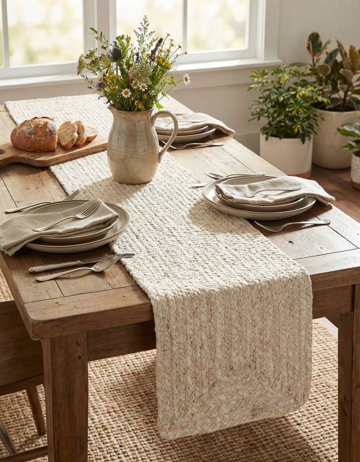 Detail image of  1' 2 x 6' 1  Hand Braided Chindi Table Runner Rug