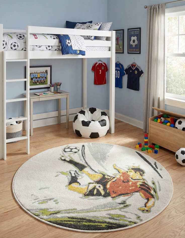 Detail image of 3' 3 x 3' 3 Soccer Player Whimsy Kids Round Rug