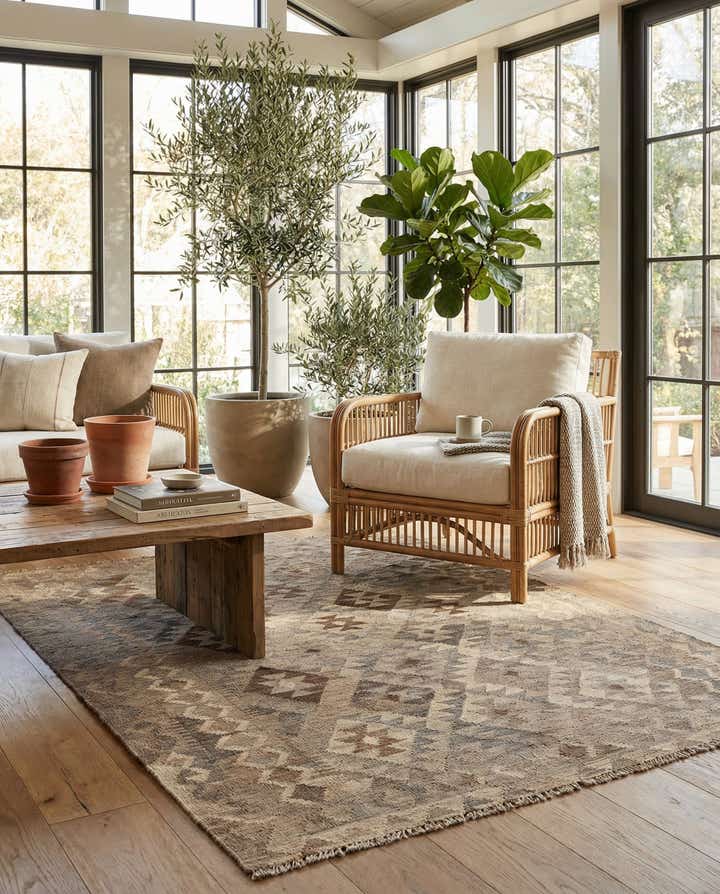 5' 2 x 6' 3 Hand Woven Kilim Maymana Wool Rug