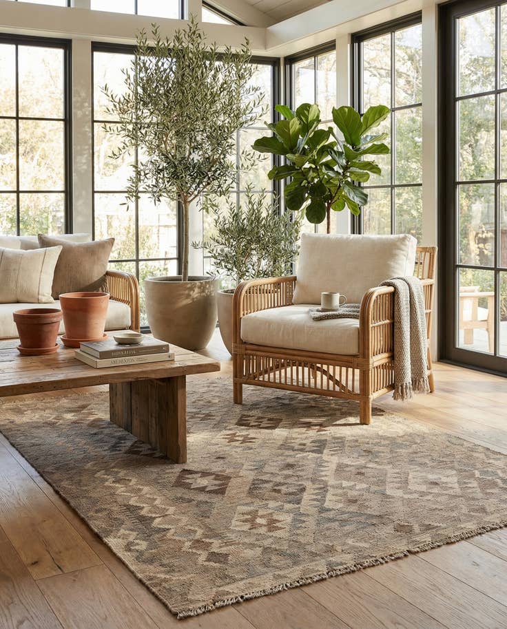 Detail image of 5' 2 x 6' 3 Hand Woven Kilim Maymana Wool Rug