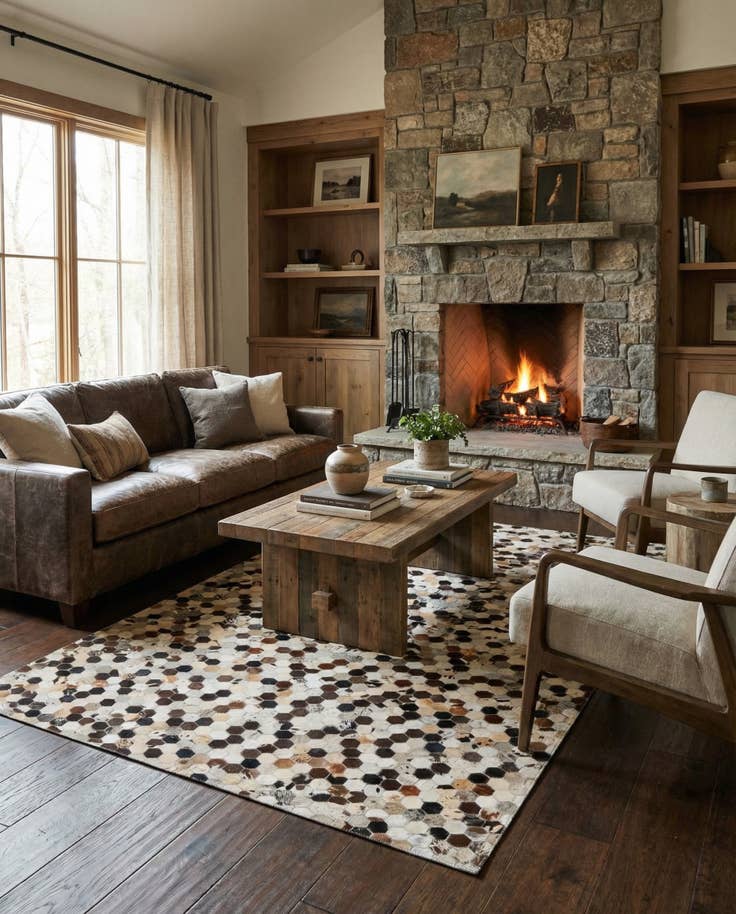 Detail image of 5' 1 x 8' Cowhide Leather Rug