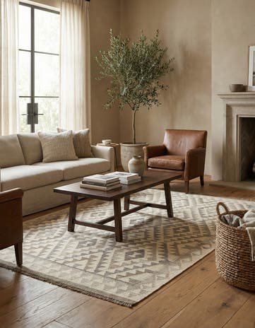 5' 3 x 6' 7 Hand Woven Kilim Maymana Wool Rug