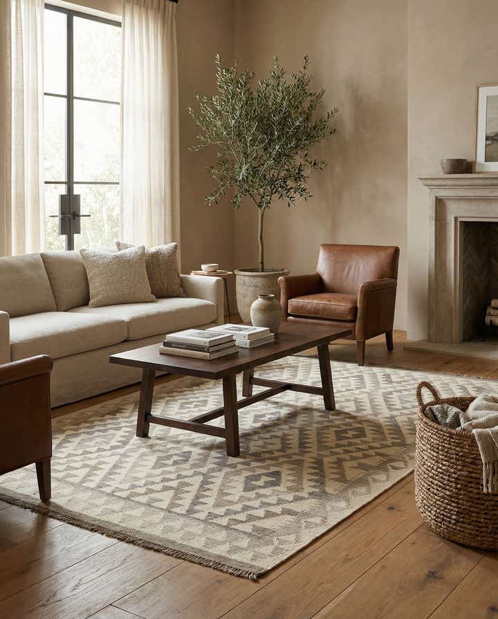 5' 3 x 6' 7 Hand Woven Kilim Maymana Wool Rug