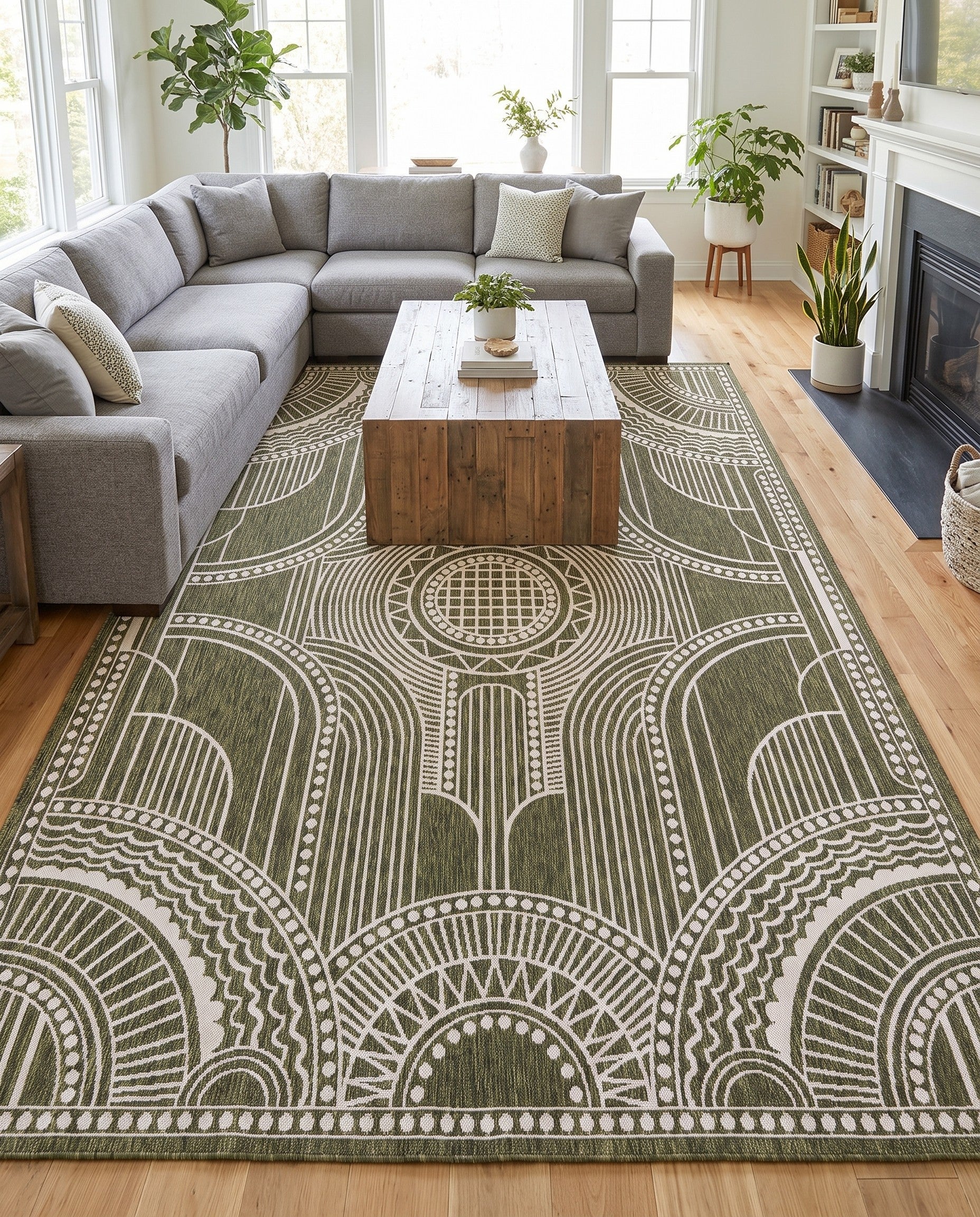 9' x 12' Easy-Clean Traditional Indoor / Outdoor Rug