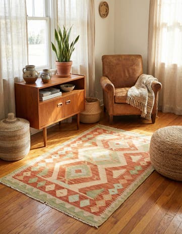 2' 10 x 4' 2 Hand Woven Kilim Waziri Wool Rug