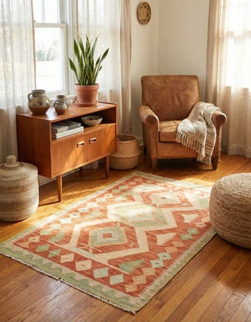 2' 10 x 4' 2 Hand Woven Kilim Waziri Wool Rug