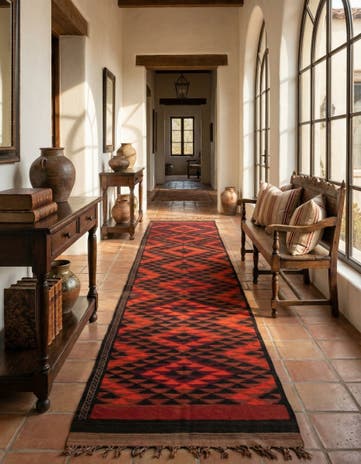 4' 1 x 14' 2 Hand Woven Kilim Fars Wool Runner Rug