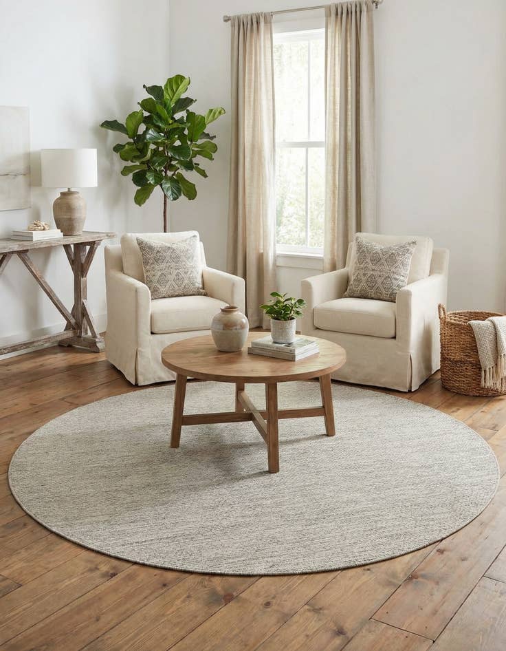 Detail image of 6' x 6'  Washable Solid Indoor / Outdoor Round Rug