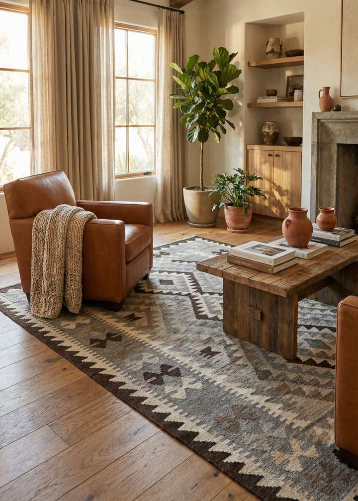 5' x 6' 4 Hand Woven Kilim Maymana Wool Rug