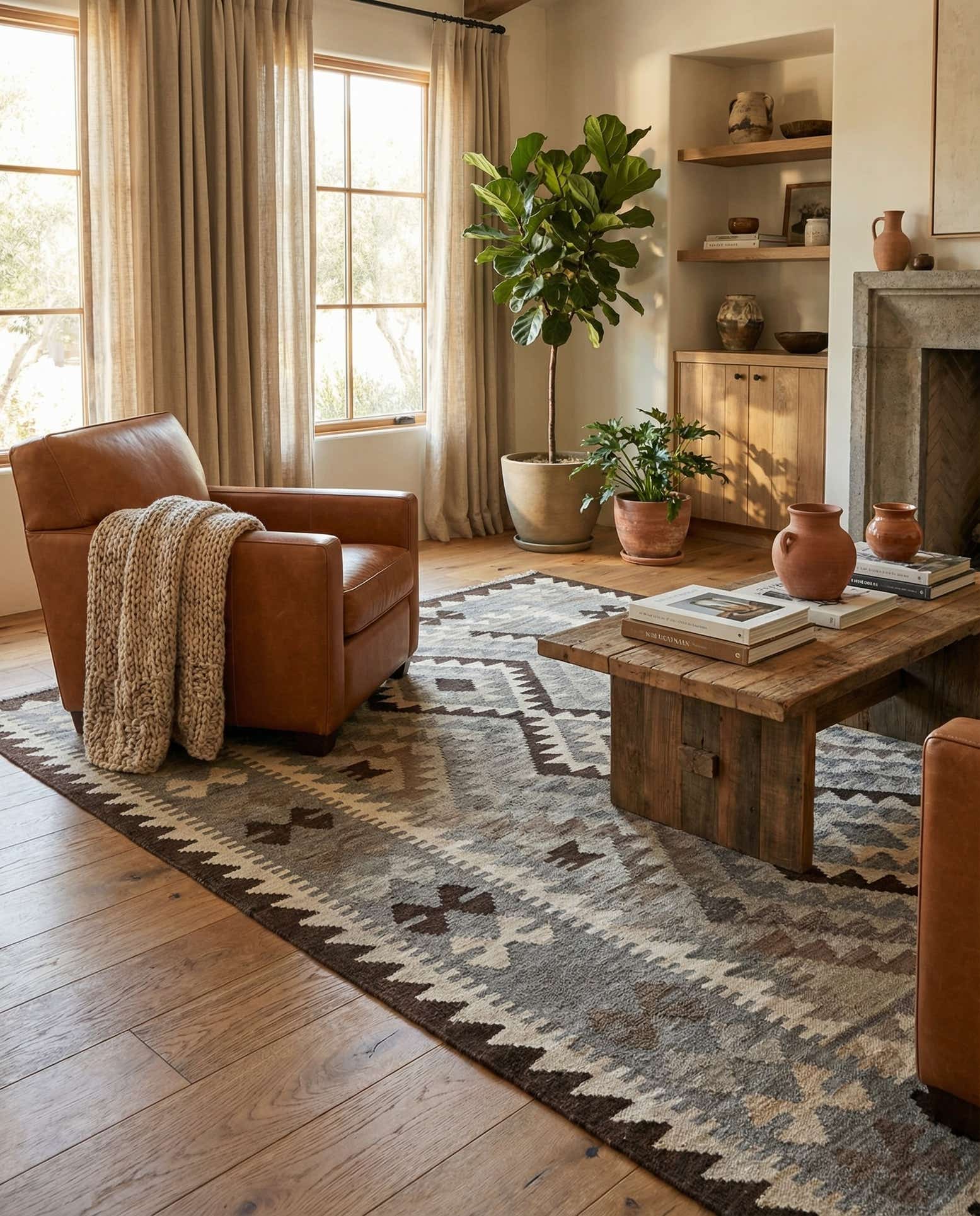 5' x 6' 4 Hand Woven Kilim Maymana Wool Rug
