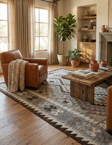 5' x 6' 4 Hand Woven Kilim Maymana Wool Rug