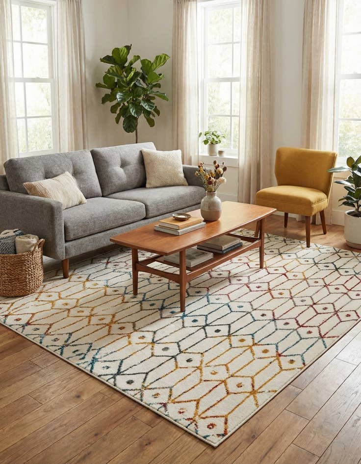 Detail image of 5' 3 x 5' 3 Lattice Trellis Square Rug