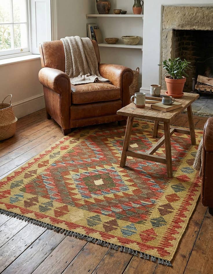 Detail image of 3' 5 x 4' 3  Hand Woven Kilim Maymana Wool Rug