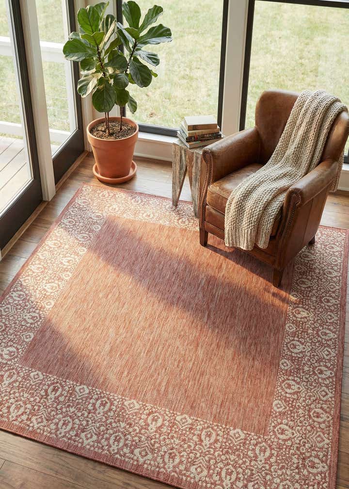 10' 8 x 10' 8 Easy-Clean Border Indoor / Outdoor Square Rug