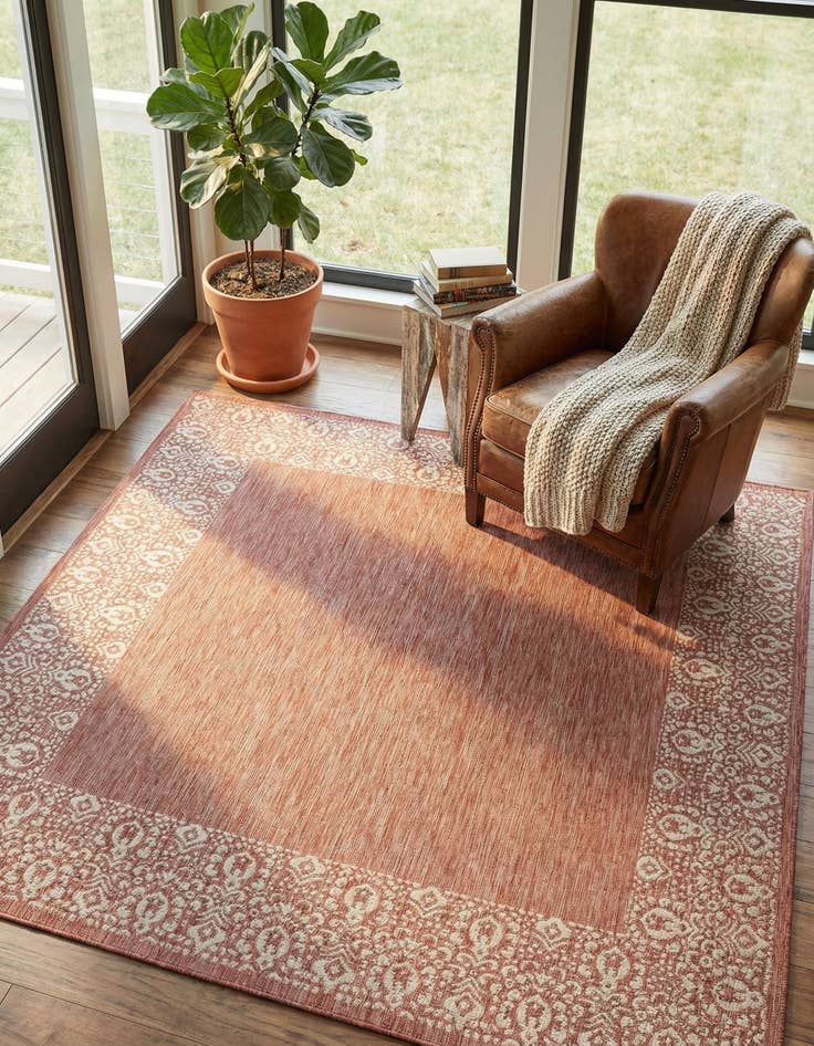 Detail image of  10' 8 x 10' 8  Washable Border Indoor / Outdoor Square Rug