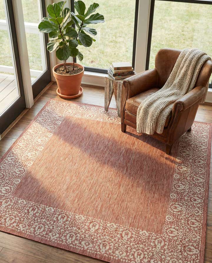 10' 8 x 10' 8 Easy-Clean Border Indoor / Outdoor Square Rug