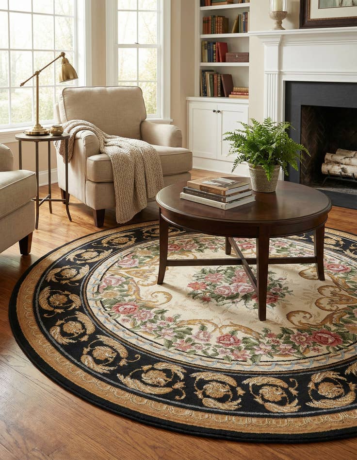 Detail image of 5' x 5'  Washable Traditional Indoor / Outdoor Round Rug