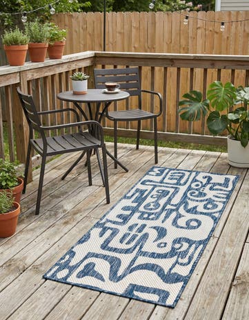 Blue Easy-Clean Modern Indoor / Outdoor Runner Rug