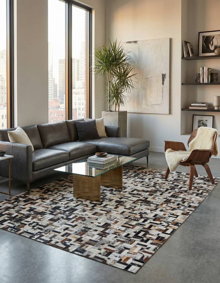 Detail image of 5' x 7' 10 Cowhide Leather Rug