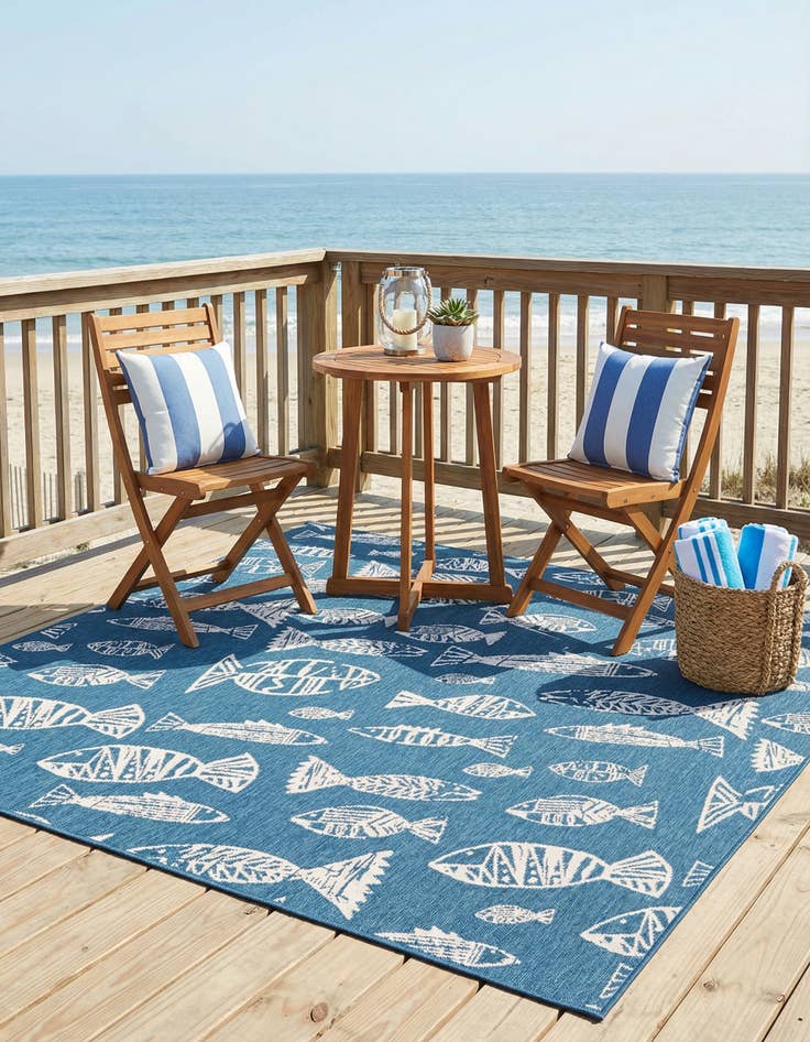 Detail image of  7' 10 x 7' 10  Washable Coastal Indoor / Outdoor Square Rug