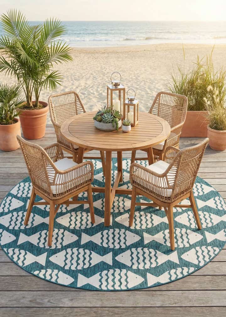 10' x 10' Easy-Clean Coastal Indoor / Outdoor Round Rug