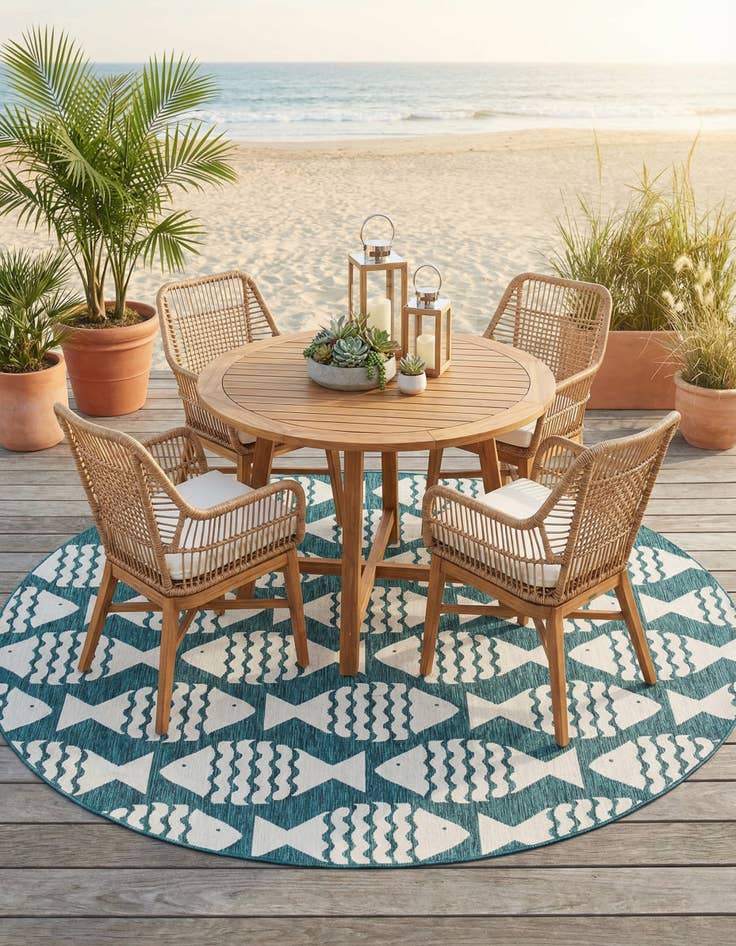Detail image of  10' x 10'  Washable Coastal Indoor / Outdoor Round Rug