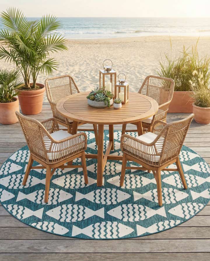 10' x 10' Easy-Clean Coastal Indoor / Outdoor Round Rug