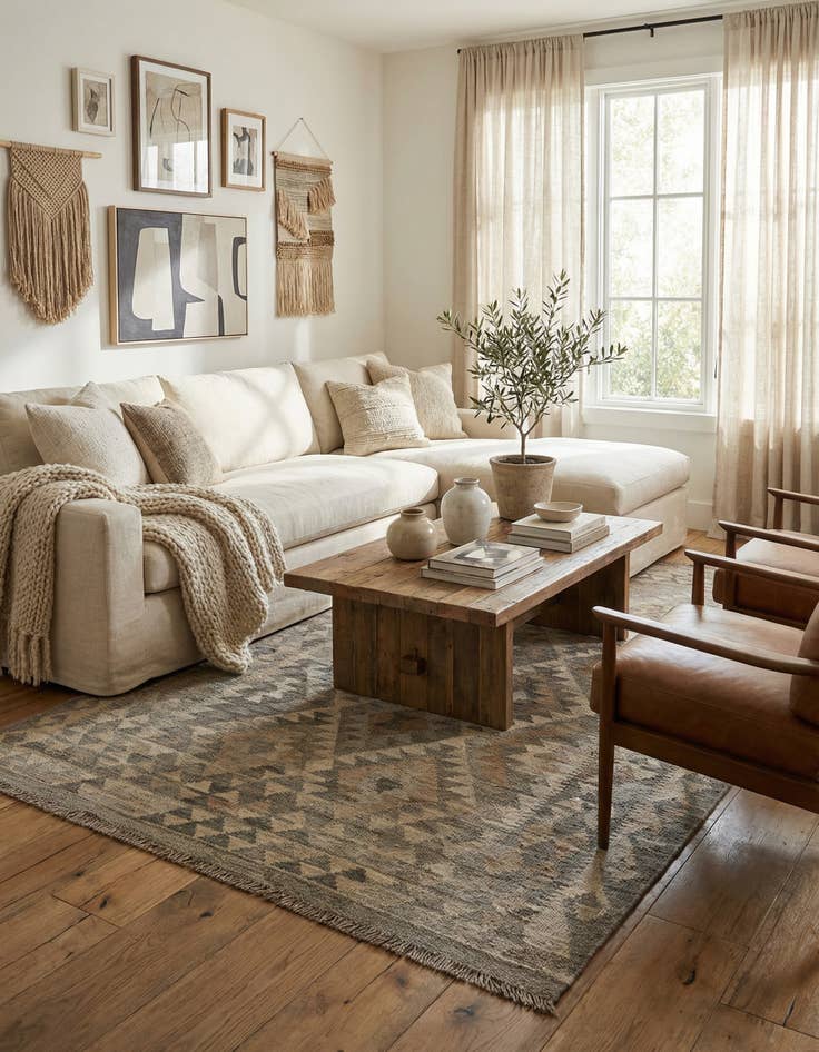 Detail image of  4' 2 x 6' 5  Hand Woven Kilim Maymana Wool Rug