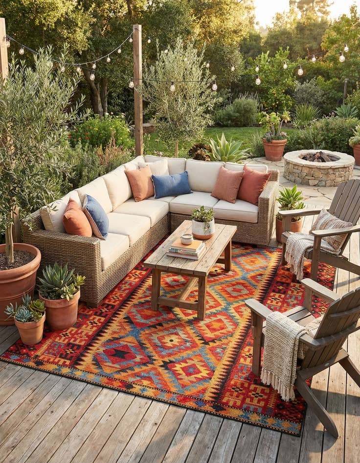 Detail image of 10' x 10' Easy-Clean Tribal Indoor / Outdoor Square Rug