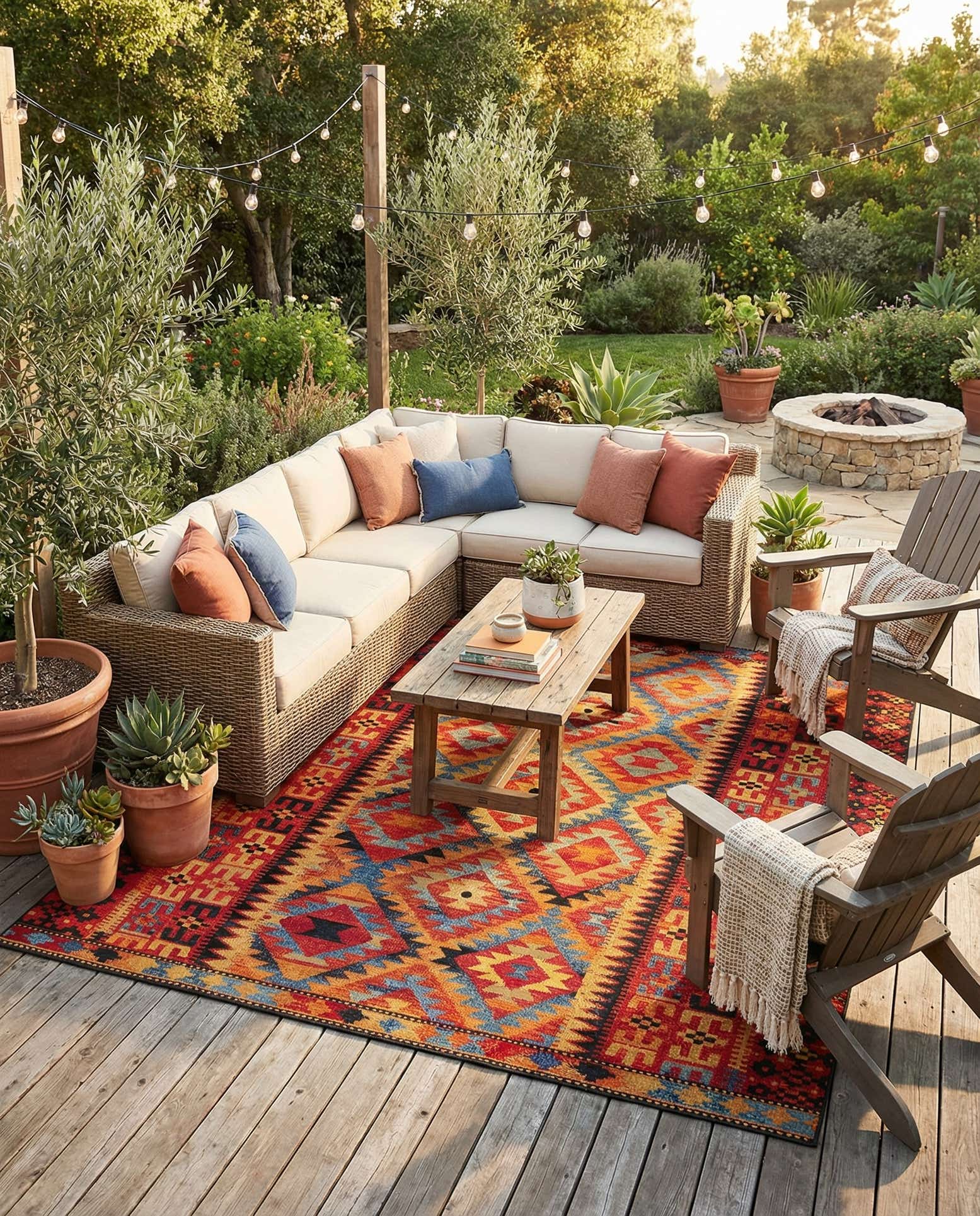 10' x 10' Easy-Clean Tribal Indoor / Outdoor Square Rug