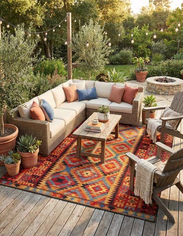 10' x 10' Easy-Clean Tribal Indoor / Outdoor Square Rug