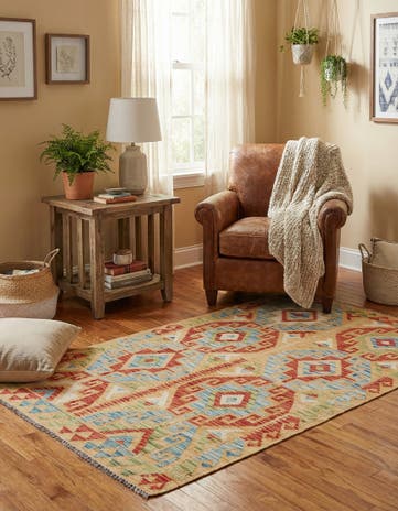 3' 5 x 6' 3 Hand Woven Kilim Maymana Wool Rug