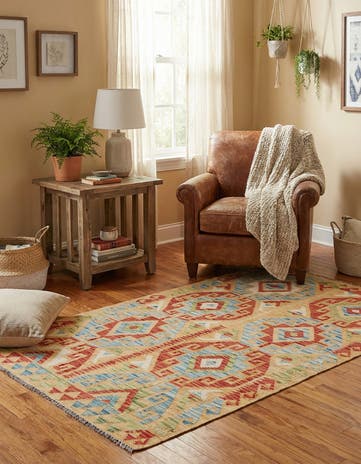 3' 5 x 6' 3 Hand Woven Kilim Maymana Wool Rug