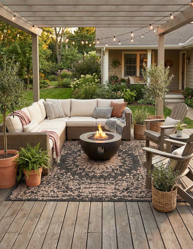 Detail image of 10' x 10'  Washable Traditional Indoor / Outdoor Square Rug