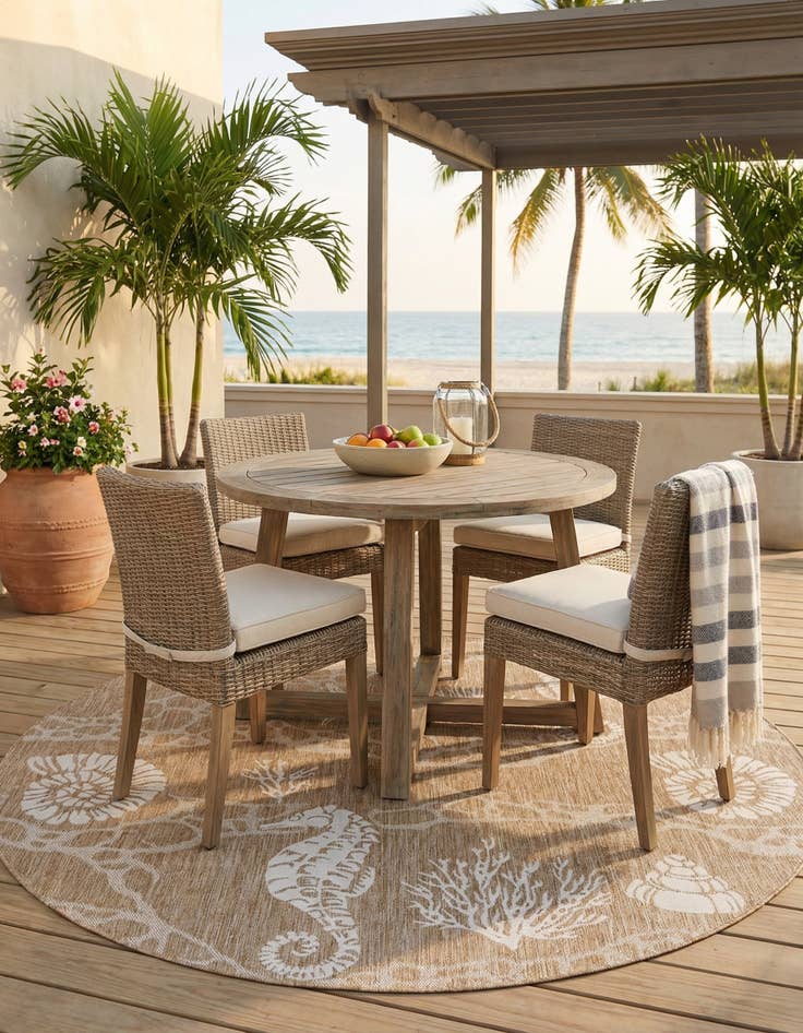 Detail image of  7' 10 x 7' 10  Washable Coastal Indoor / Outdoor Round Rug
