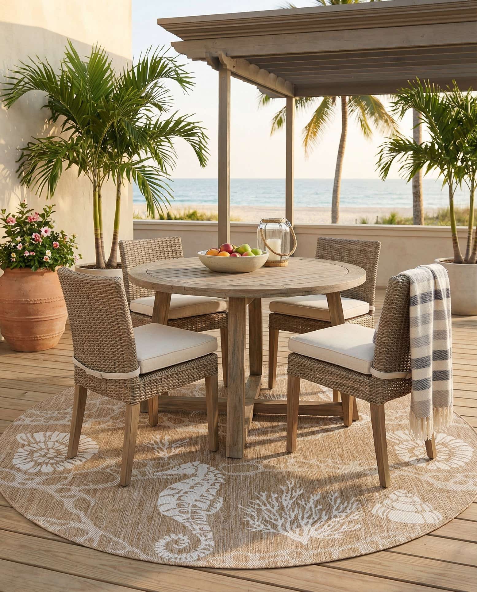7' 10 x 7' 10 Easy-Clean Coastal Indoor / Outdoor Round Rug