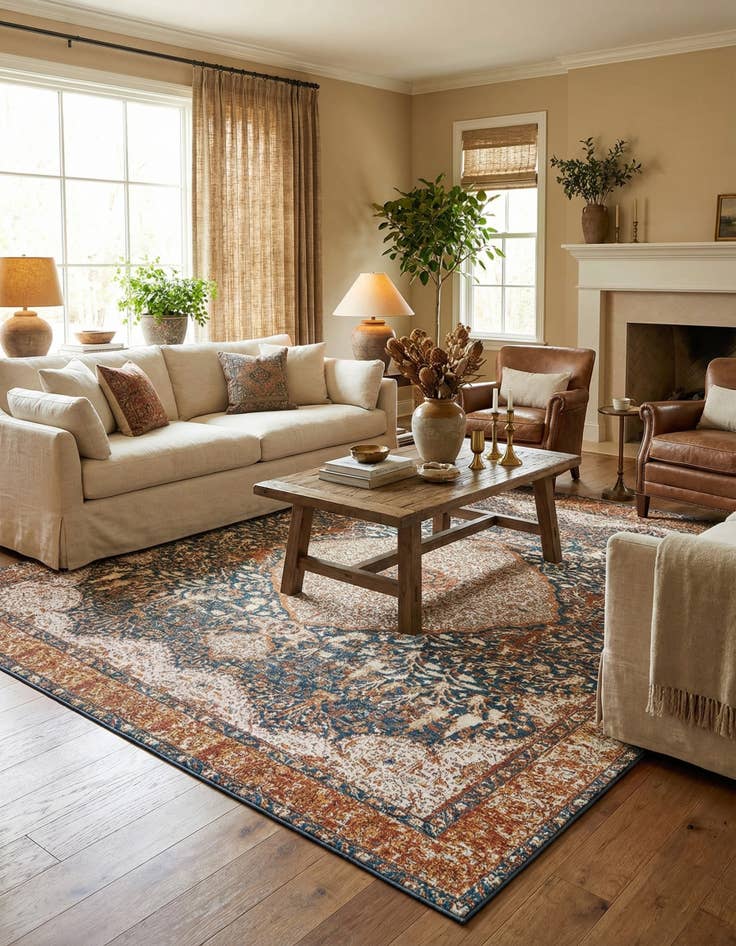 Detail image of 10' x 10' Easy-Clean Traditional Indoor / Outdoor Square Rug