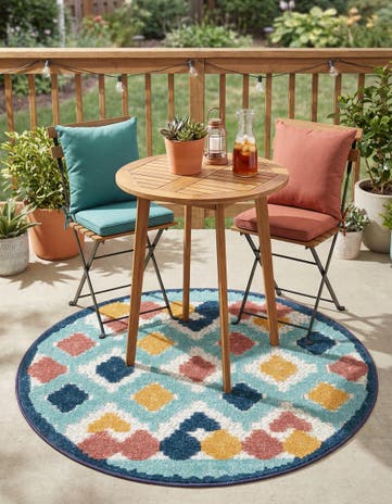 Ivory Easy-Clean Belize Indoor / Outdoor Round Rug