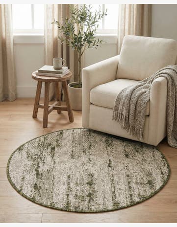 Green Easy-Clean Modern Indoor / Outdoor Round Rug