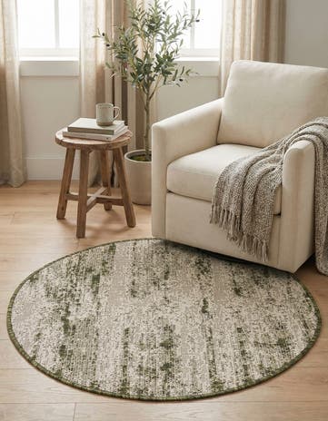 Green Easy-Clean Modern Indoor / Outdoor Round Rug