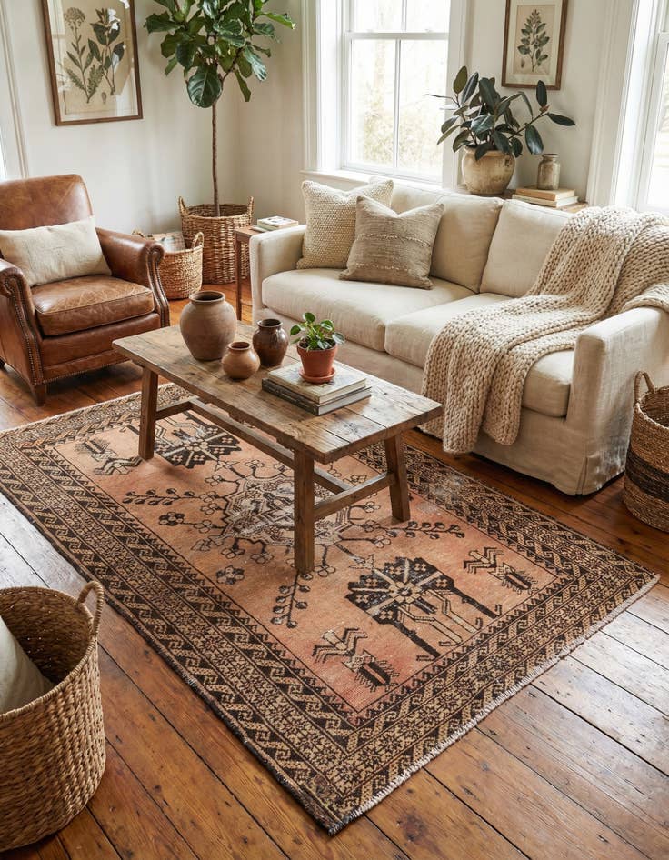 Detail image of 4' x 6' 4  Hand Knotted Ultra Vintage Persian Wool Rug