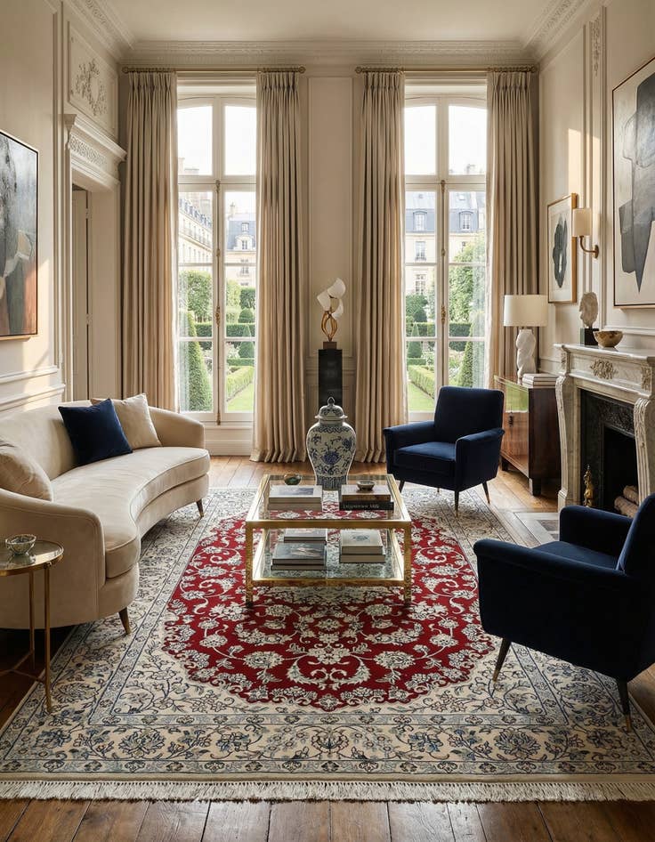 Detail image of 4' 10 x 8'  Hand Knotted Nain Persian Rug