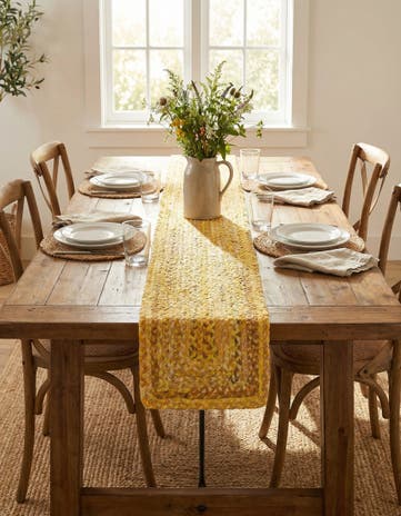 Yellow Orange Handmade Braided Chindi Table Runner Rug