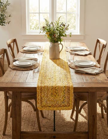 Yellow Orange Handmade Braided Chindi Table Runner Rug