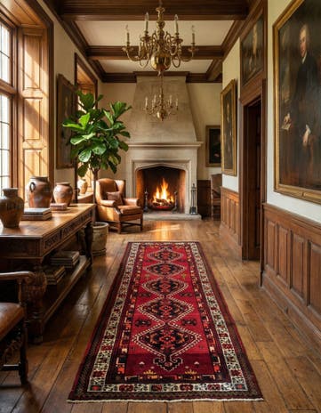3' 9 x 10' 10 Hand Knotted Ardabil Persian Wool Runner Rug