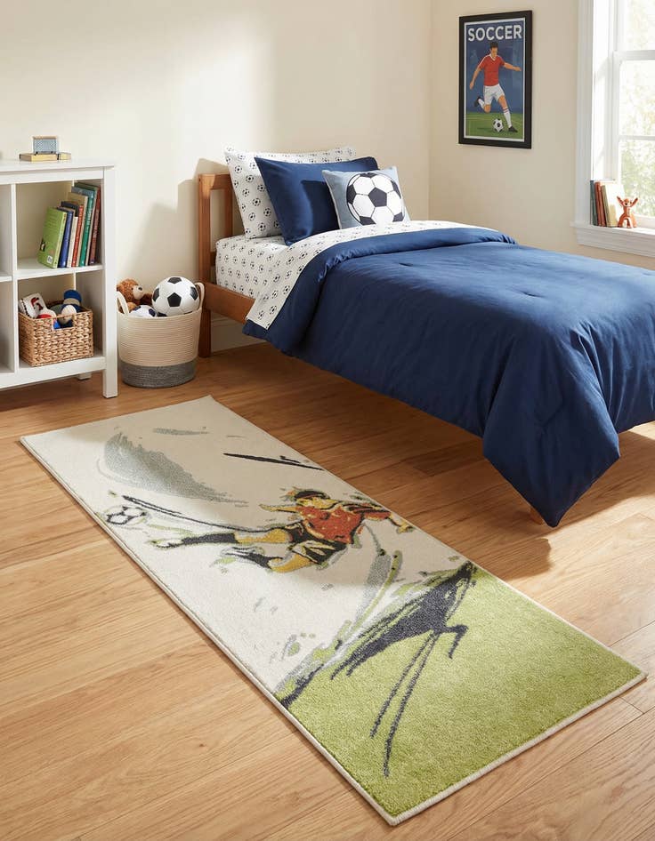 Detail image of 2' 2 x 6' Soccer Player Whimsy Kids Runner Rug