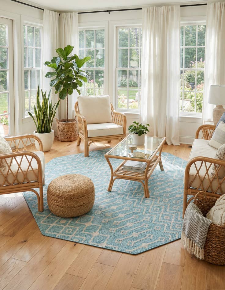 Detail image of 7' 10 x 7' 10 Easy-Clean Trellis Indoor / Outdoor Octagon Rug