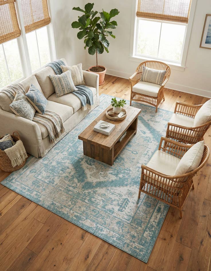 Detail image of 7' 10 x 11'  Washable Traditional Indoor / Outdoor Rug