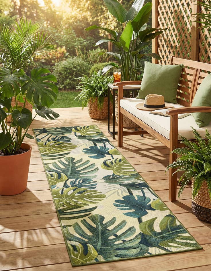 Detail image of 2' 7 x 10'  Washable Botanical Indoor / Outdoor Runner Rug