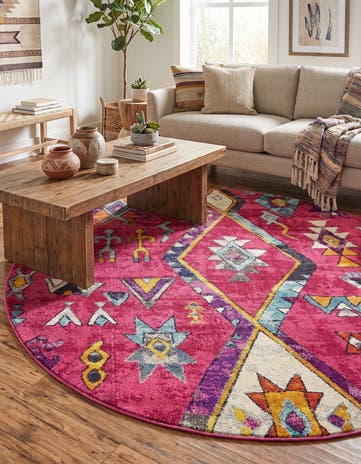 Pink Washable Mesa Round Rug